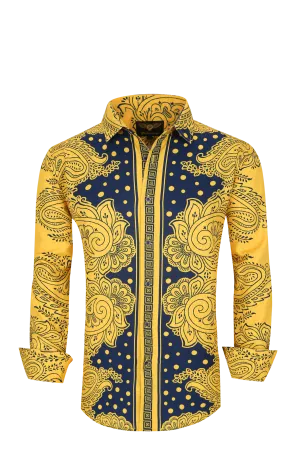 PREMIERE SHIRTS: BLUE/GOLD TRIBAL GEOMETRIC