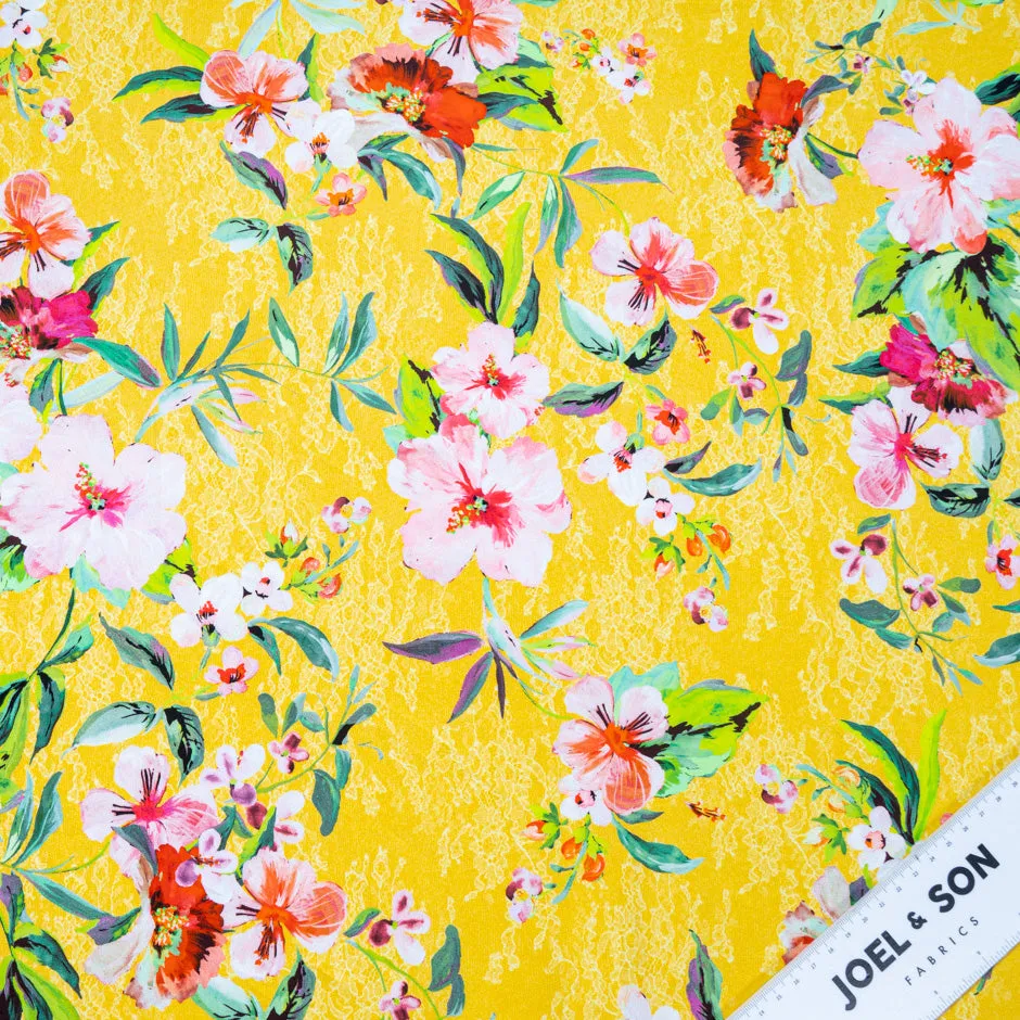 Pretty Floral Printed Canary Yellow Pure Cotton
