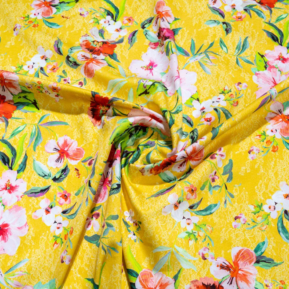 Pretty Floral Printed Canary Yellow Pure Cotton