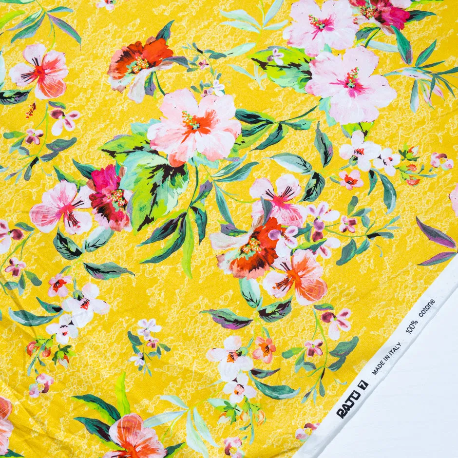 Pretty Floral Printed Canary Yellow Pure Cotton