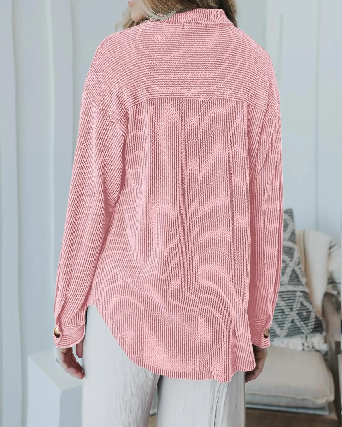 PRETTYGARDEN Women's Tops Casual Button Down Shirts Spring Fashion Long Sleeve Shacket Jacket Loose Texture Knit Blouses