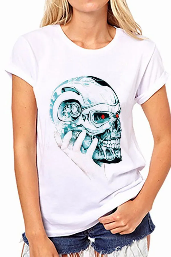 Print Skull Scoop Short Sleeves Regular T-shirt