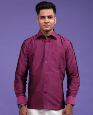 Purple plain design full-sleeve pure-silk shirt