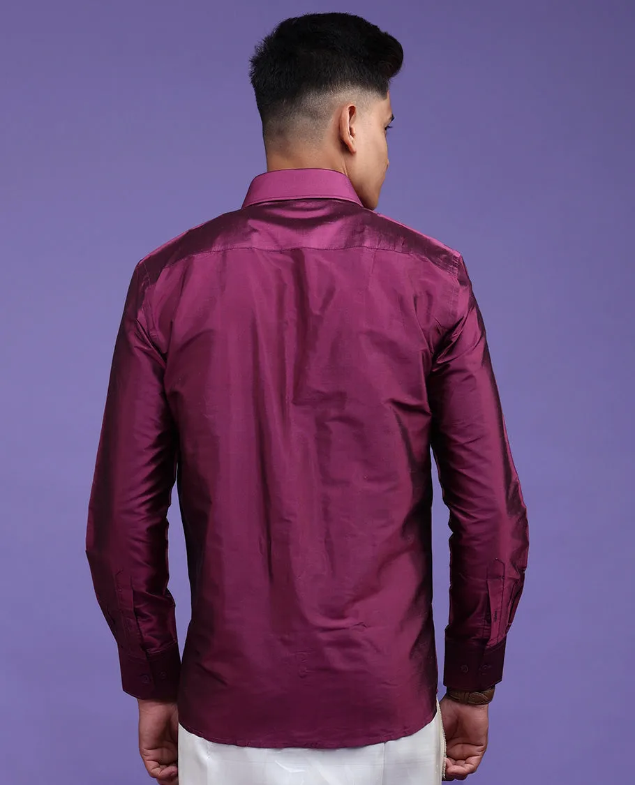 Purple plain design full-sleeve pure-silk shirt