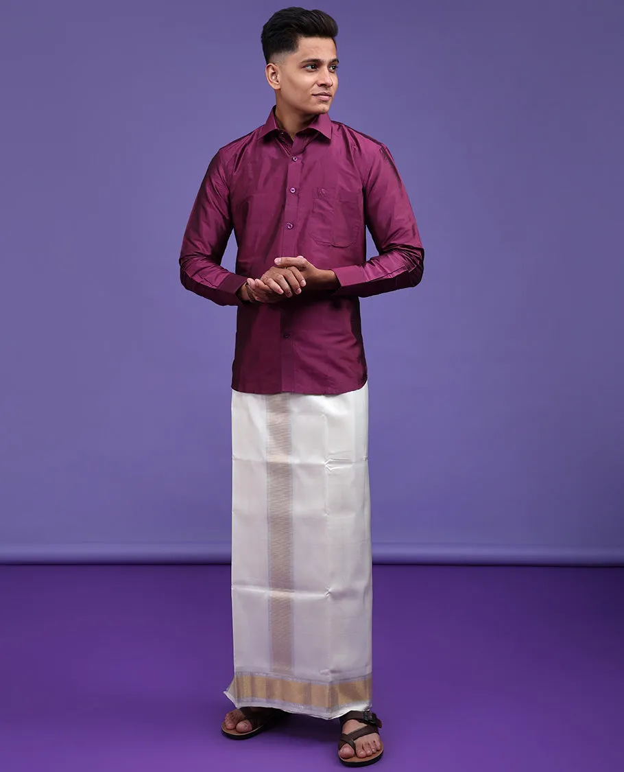 Purple plain design full-sleeve pure-silk shirt