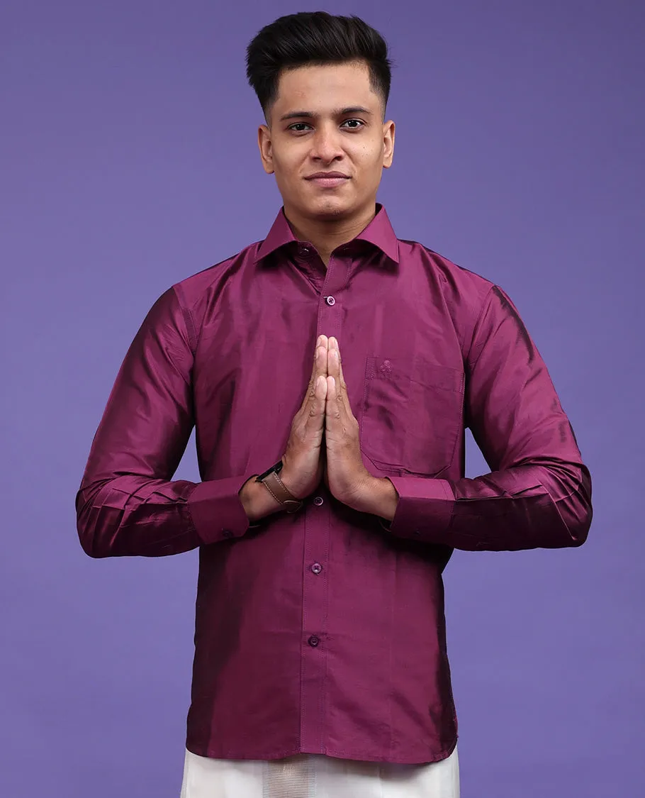 Purple plain design full-sleeve pure-silk shirt