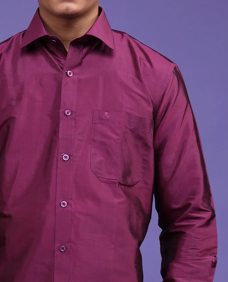 Purple plain design full-sleeve pure-silk shirt