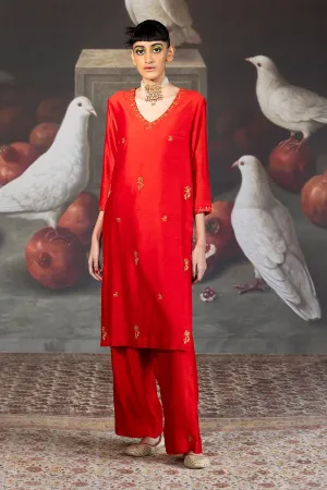 Red Chanderi Embroidered Pants