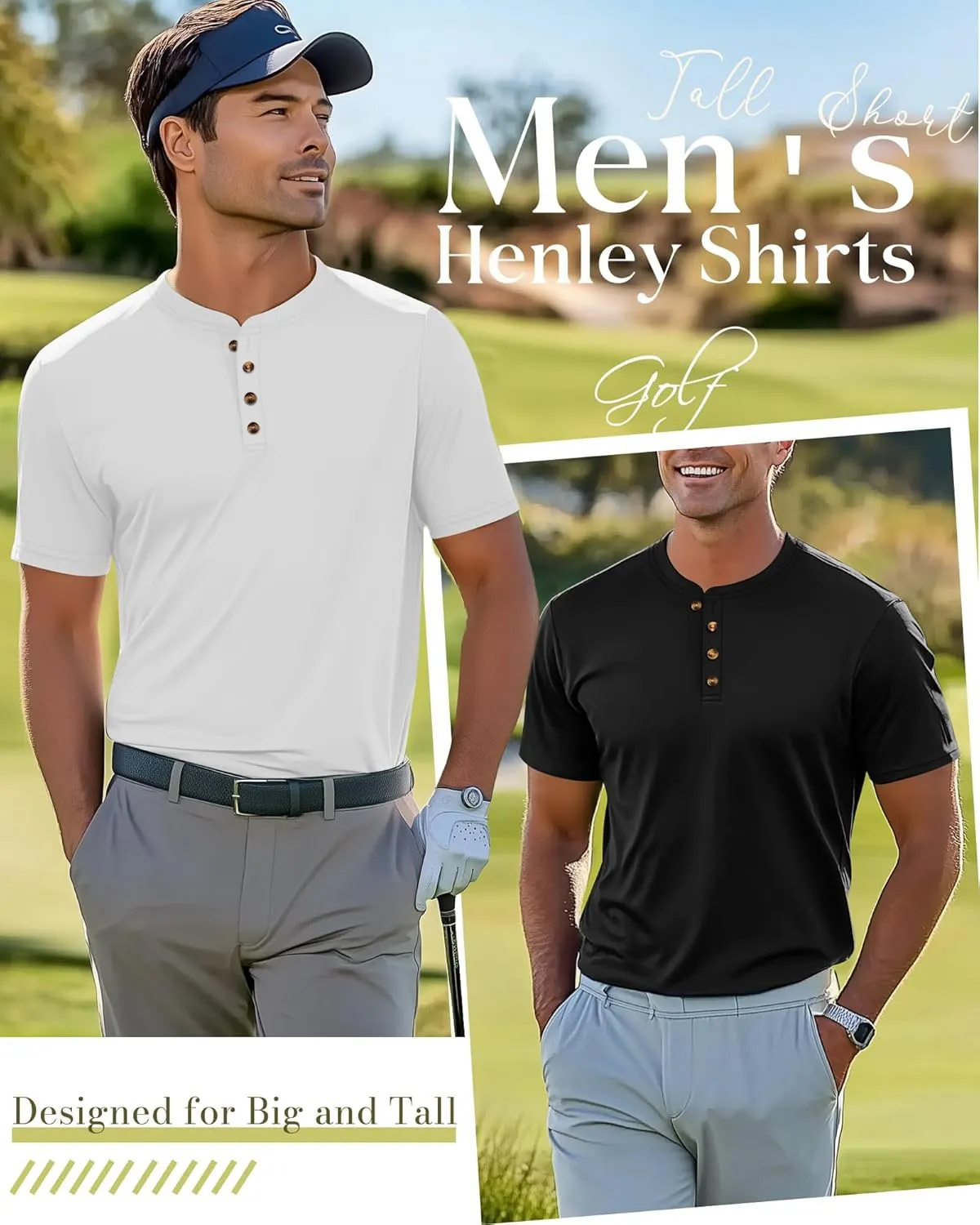 Riyiper 3 Pack Men's Big and Tall Henley T-Shirts Short Sleeve Cotton Plus Size Tees Loose Fit Plus Size Oversized Basic Tops