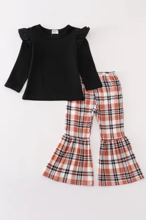 Rust Plaid Girl Ruffle Pants Set