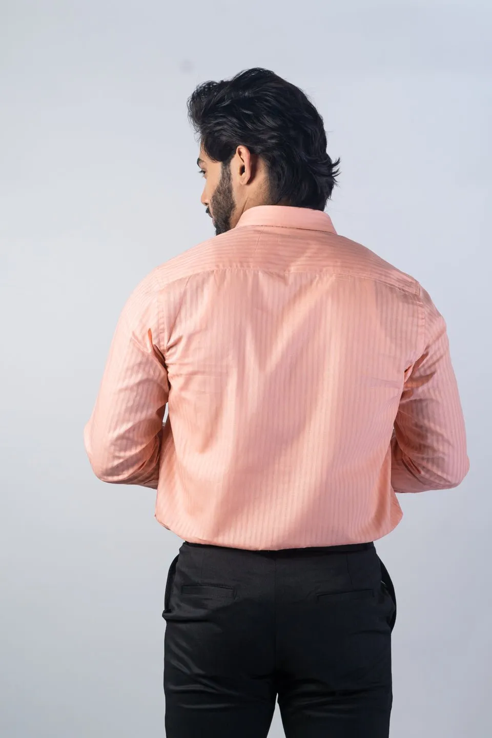 Salmon Orange Color vertical Cotton stripe Shirt For Men