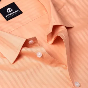 Salmon Orange Color vertical Cotton stripe Shirt For Men