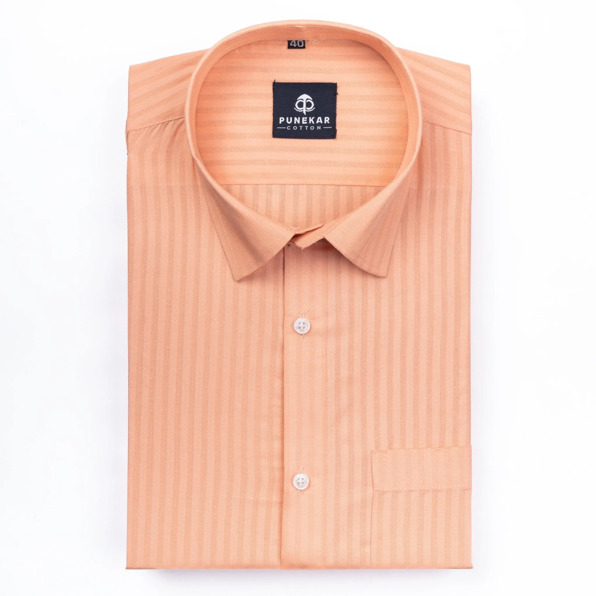 Salmon Orange Color vertical Cotton stripe Shirt For Men