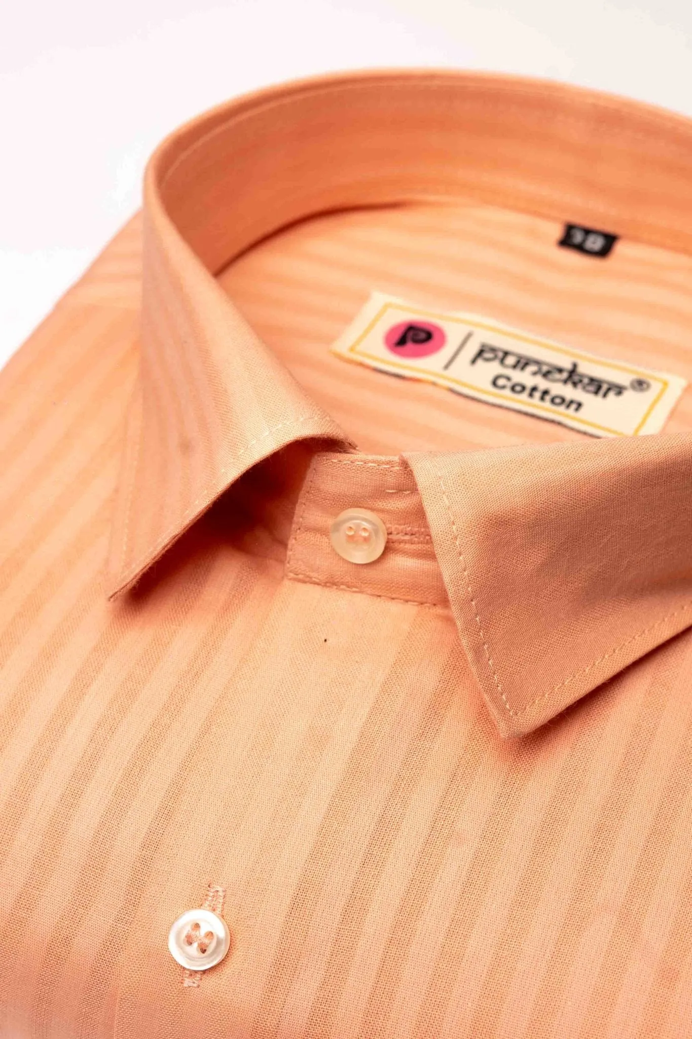 Salmon Orange Color vertical Cotton stripe Shirt For Men