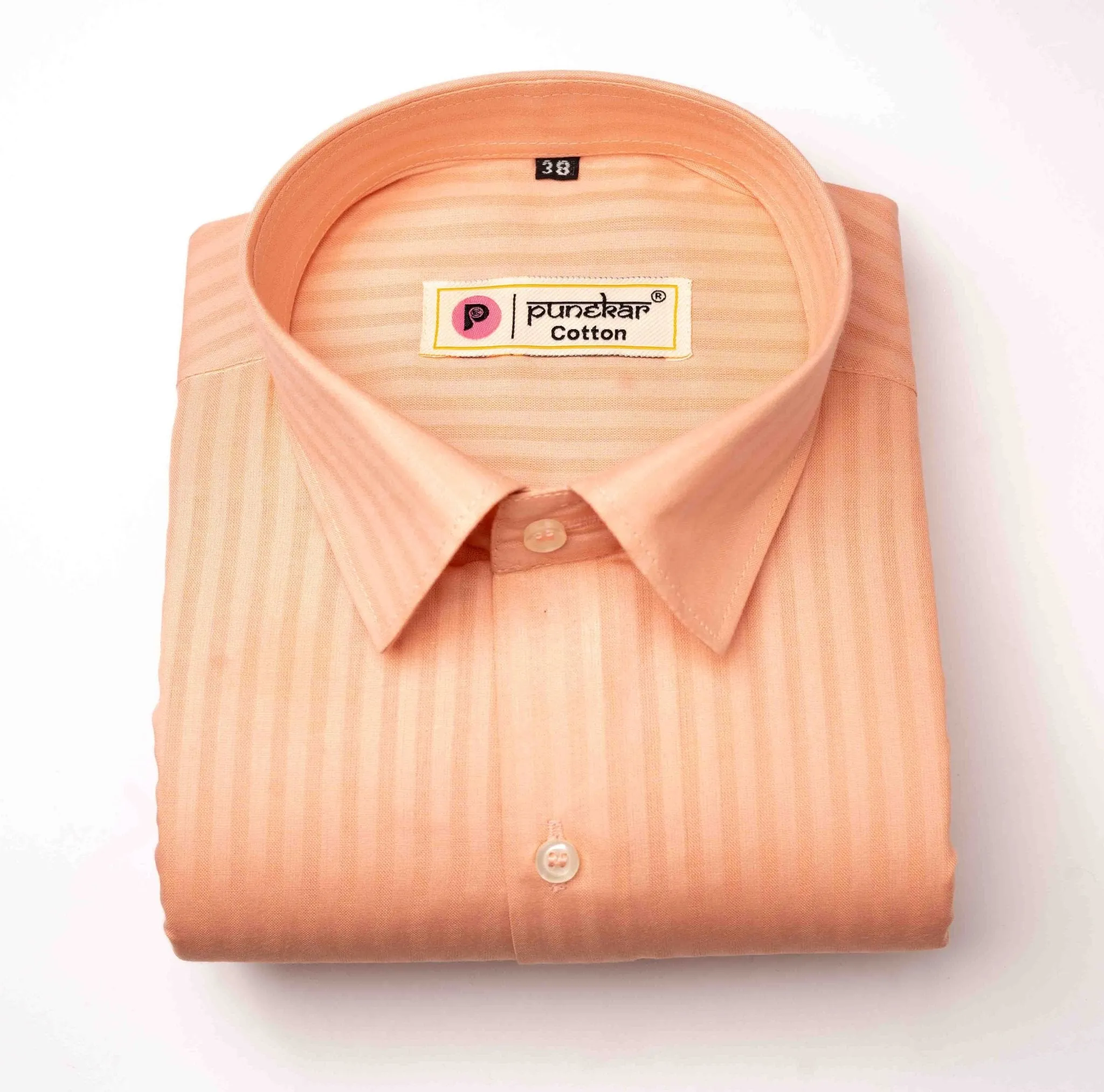 Salmon Orange Color vertical Cotton stripe Shirt For Men