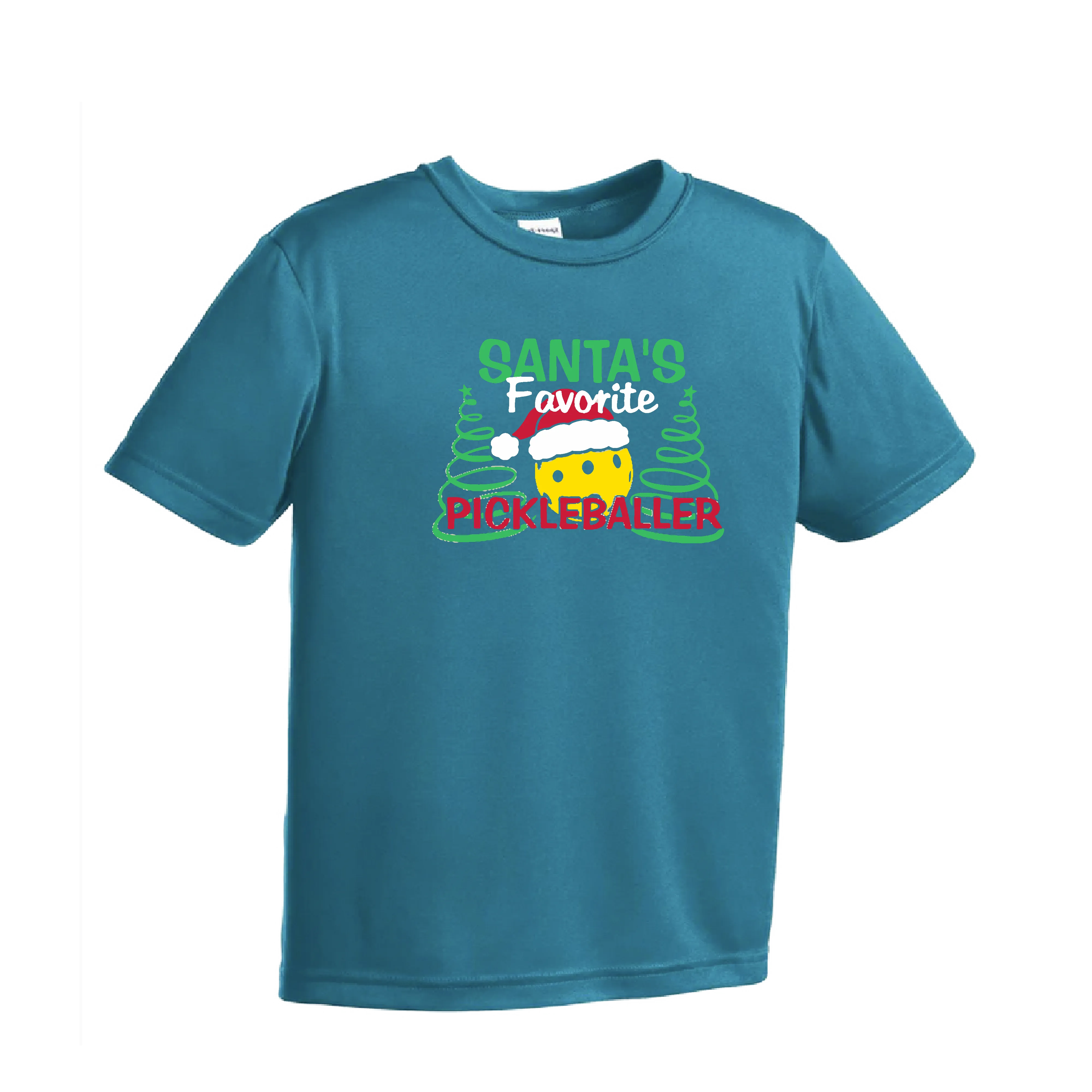 Santa's Favorite Pickleballer | Youth Short Sleeve Pickleball Shirts | 100% Polyester
