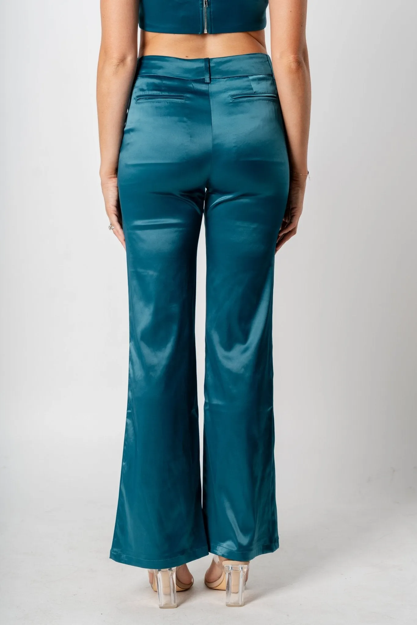 Satin wide leg pants emerald green