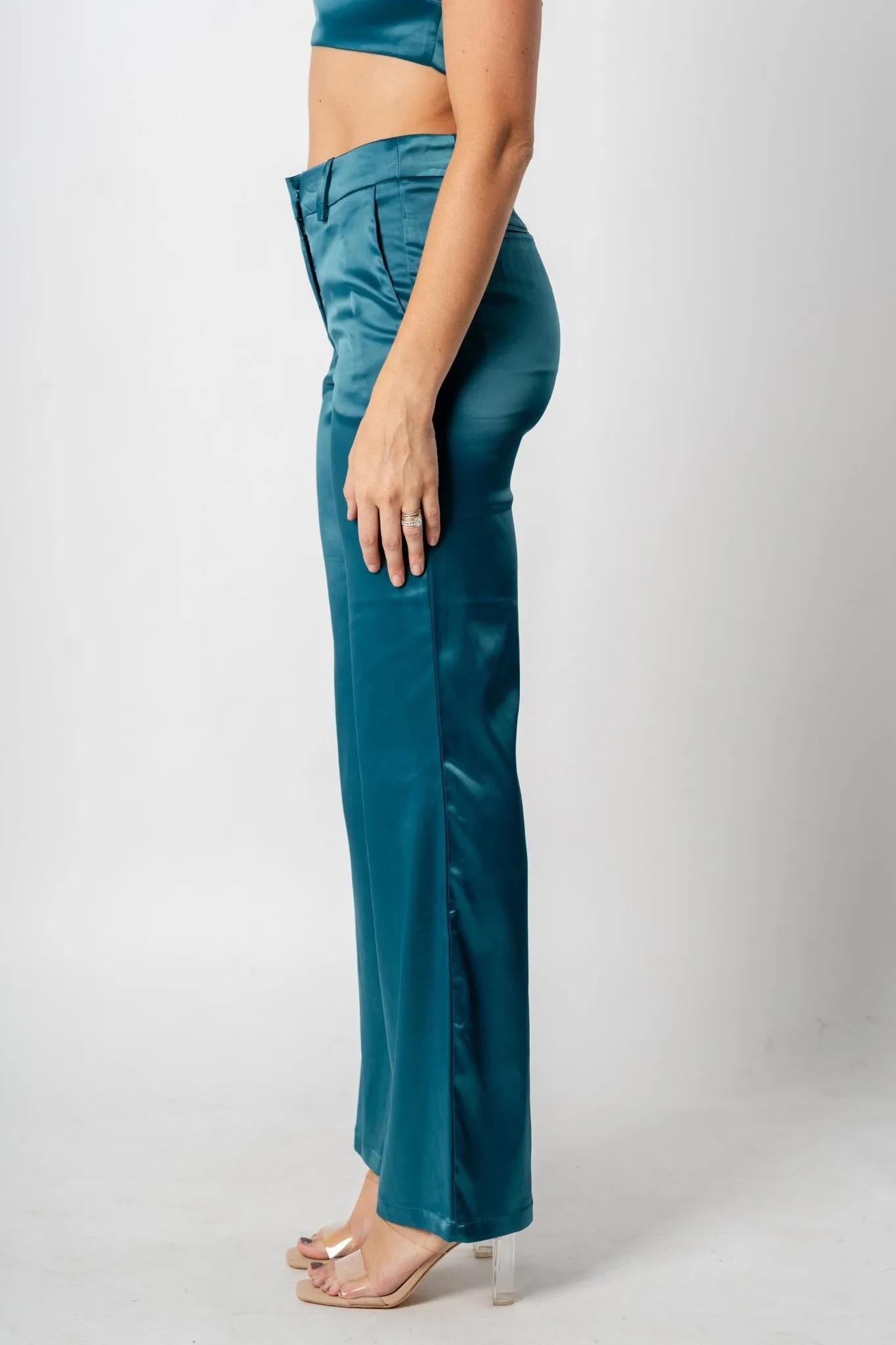 Satin wide leg pants emerald green