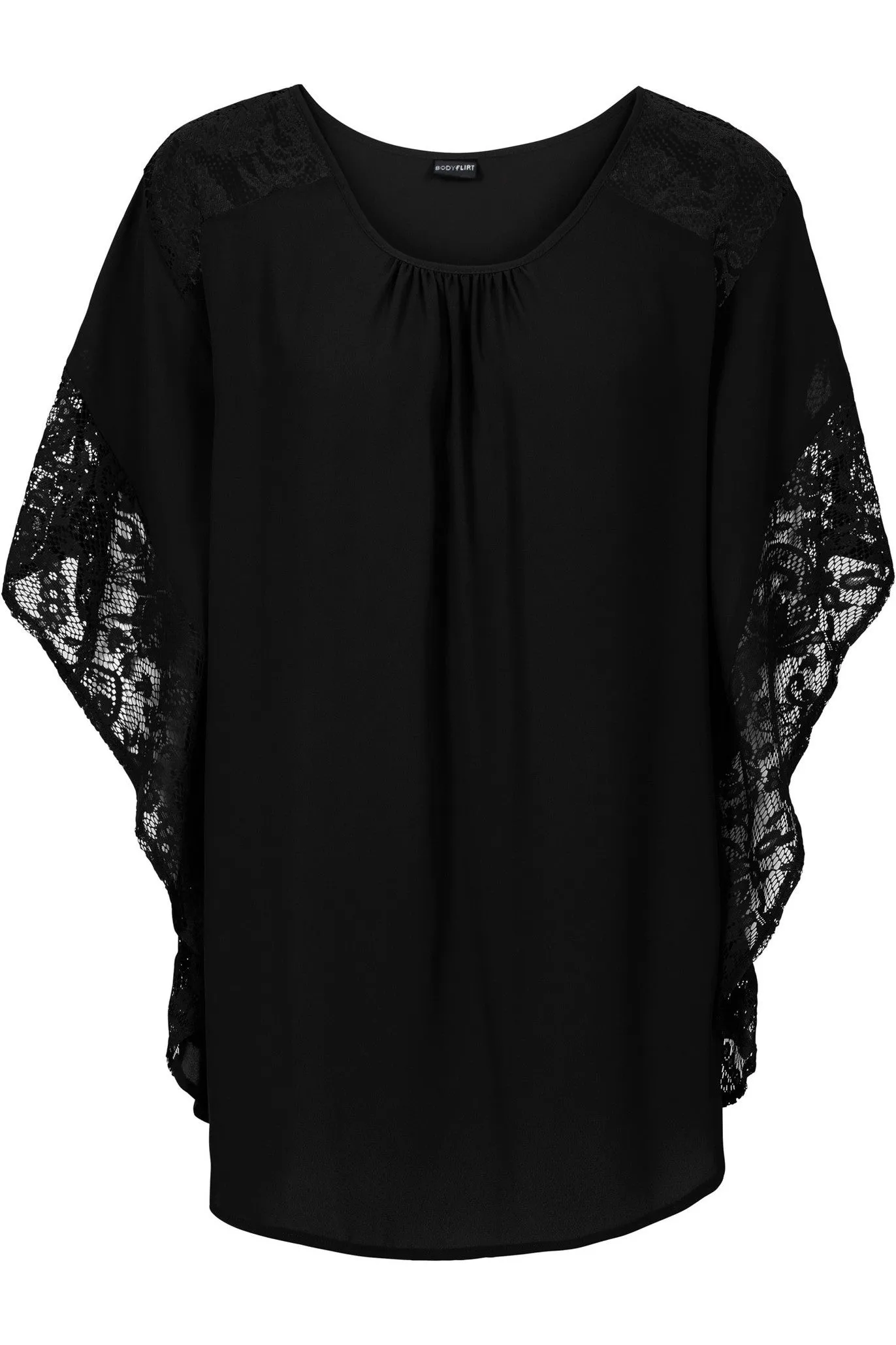 Scoop Lace Chiffon Patchwork Pure Color Half Sleeves T-shirt
