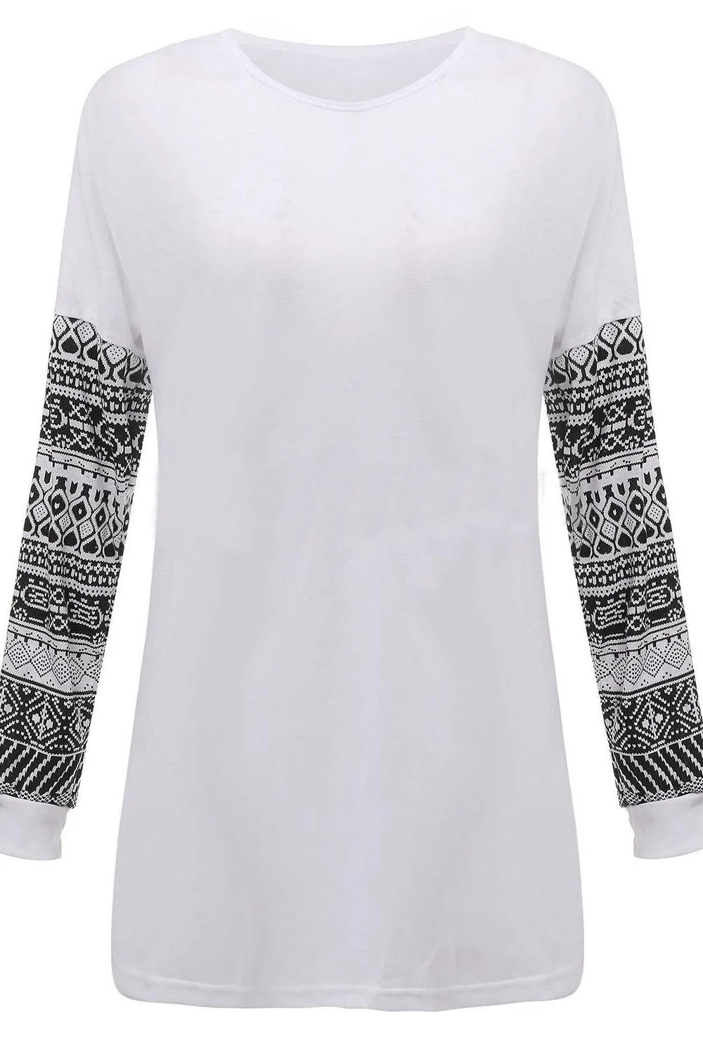 Scoop Print Patchwork Long Sleeves T-shirt