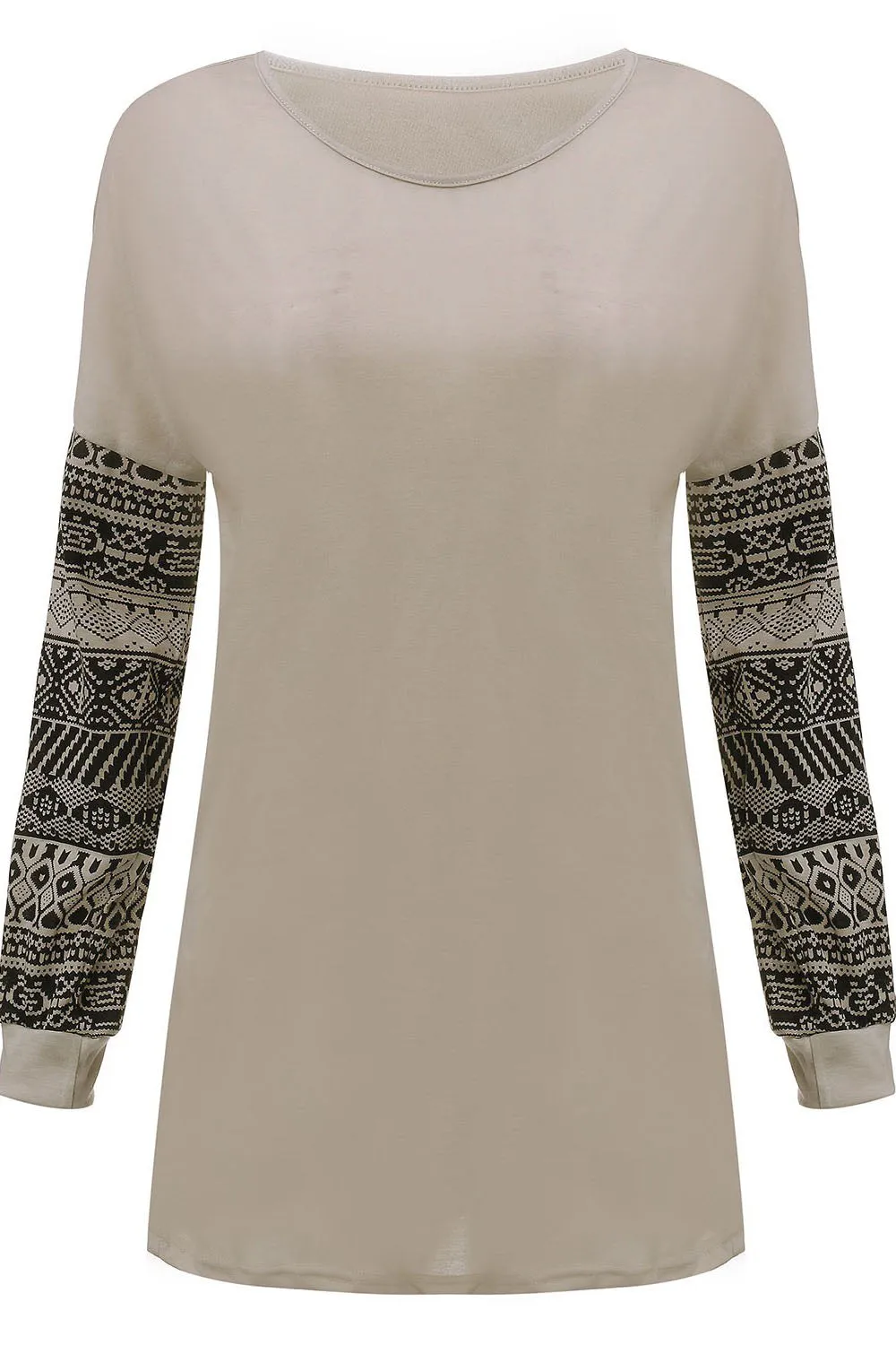 Scoop Print Patchwork Long Sleeves T-shirt