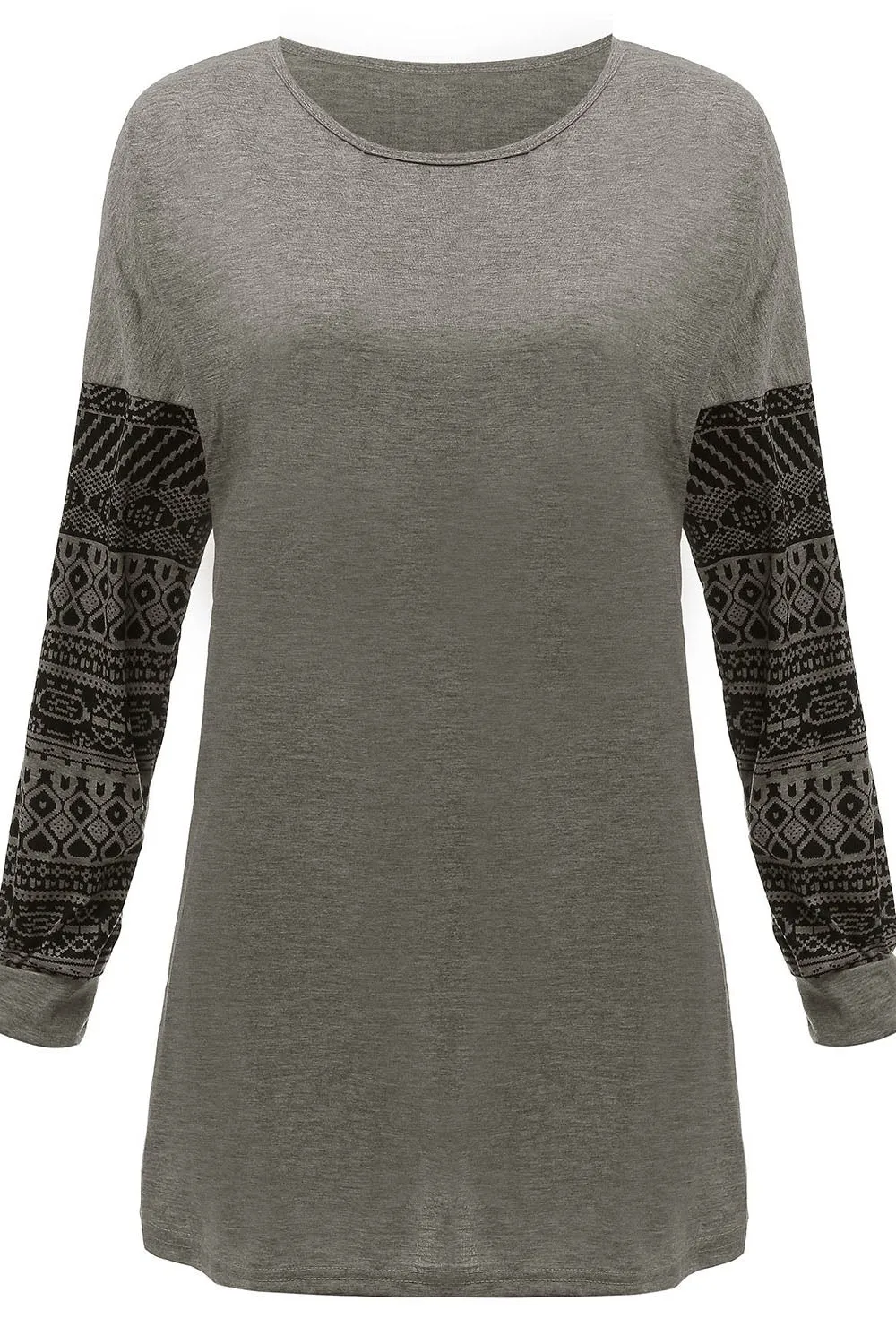 Scoop Print Patchwork Long Sleeves T-shirt