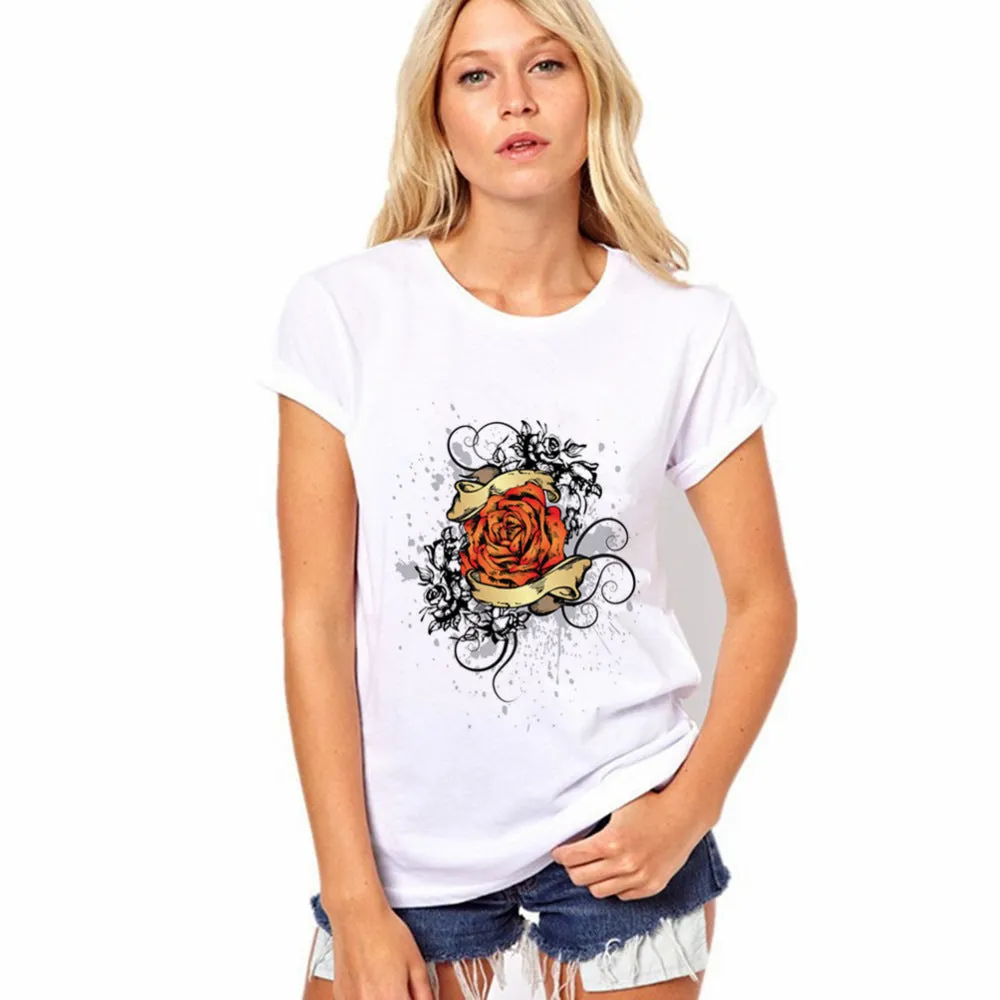 Scoop Print White Short Sleeves Regular T-shirt