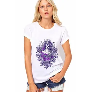 Scoop Print White Short Sleeves Regular T-shirt