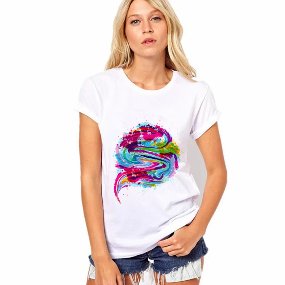 Scoop Print White Short Sleeves Regular T-shirt