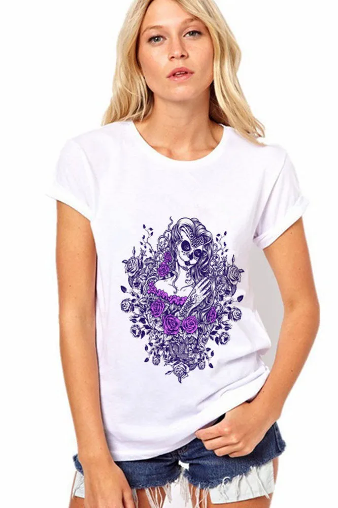 Scoop Print White Short Sleeves Regular T-shirt