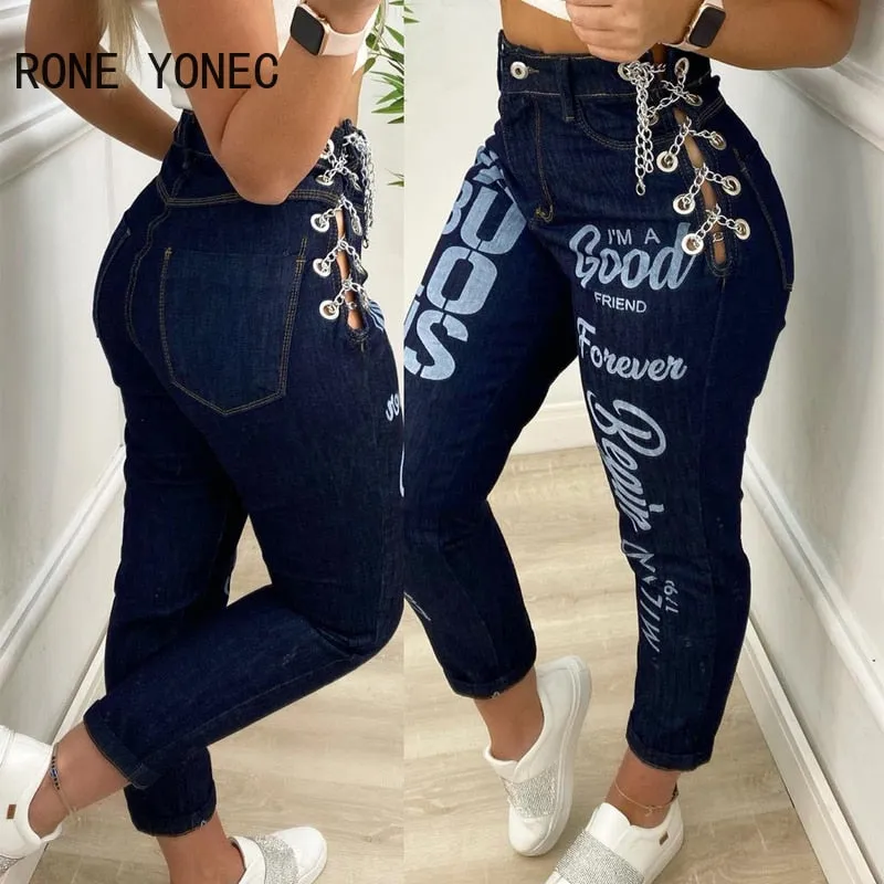 Side Chain Lace-Up Jeans