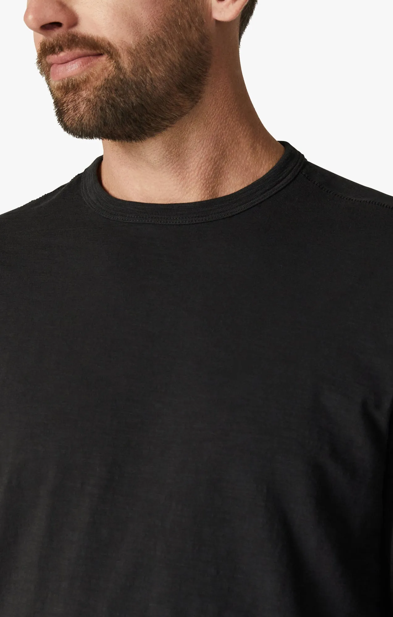 Slub Crew Neck Long Sleeve Shirt in Black