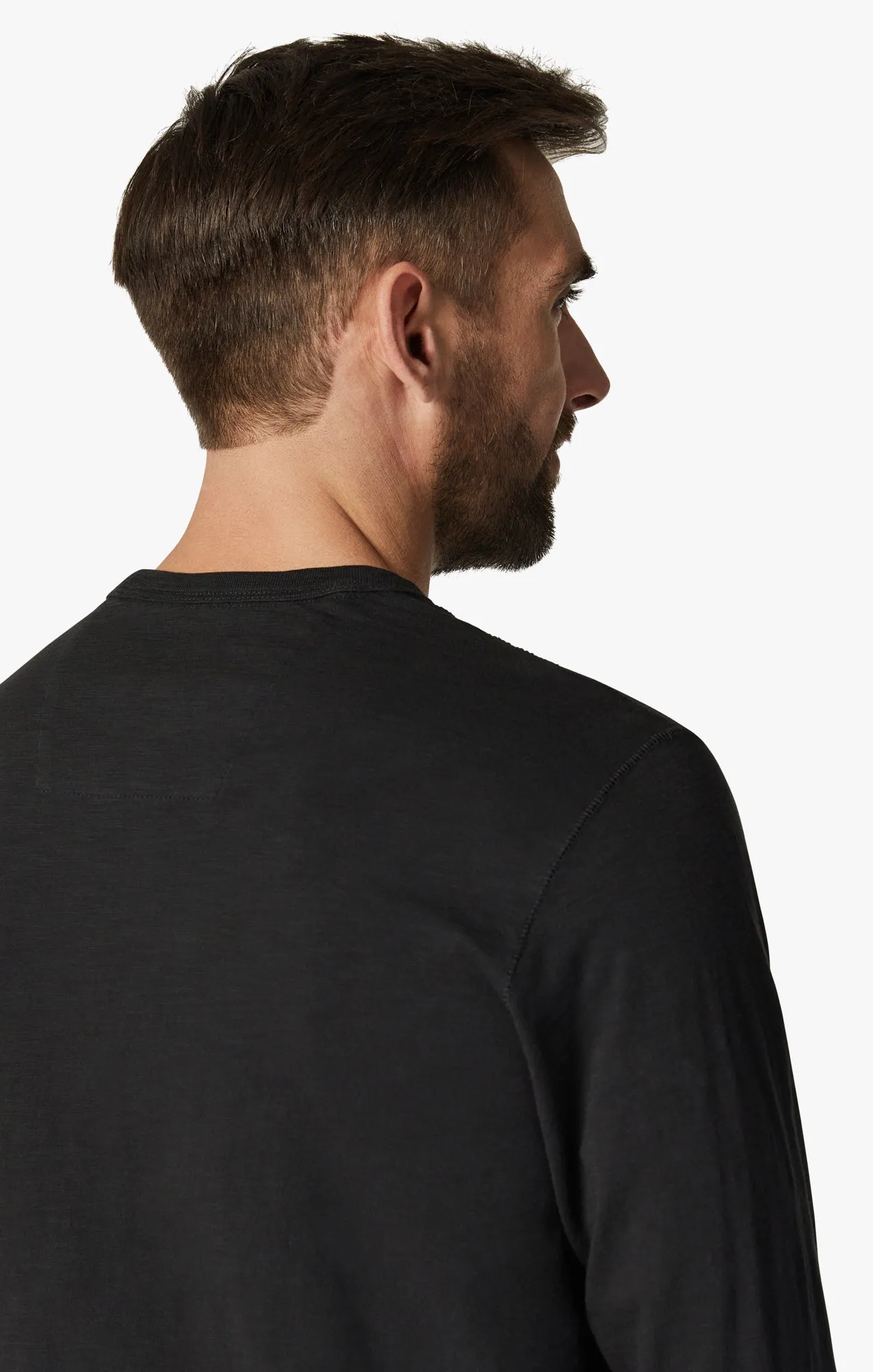 Slub Crew Neck Long Sleeve Shirt in Black