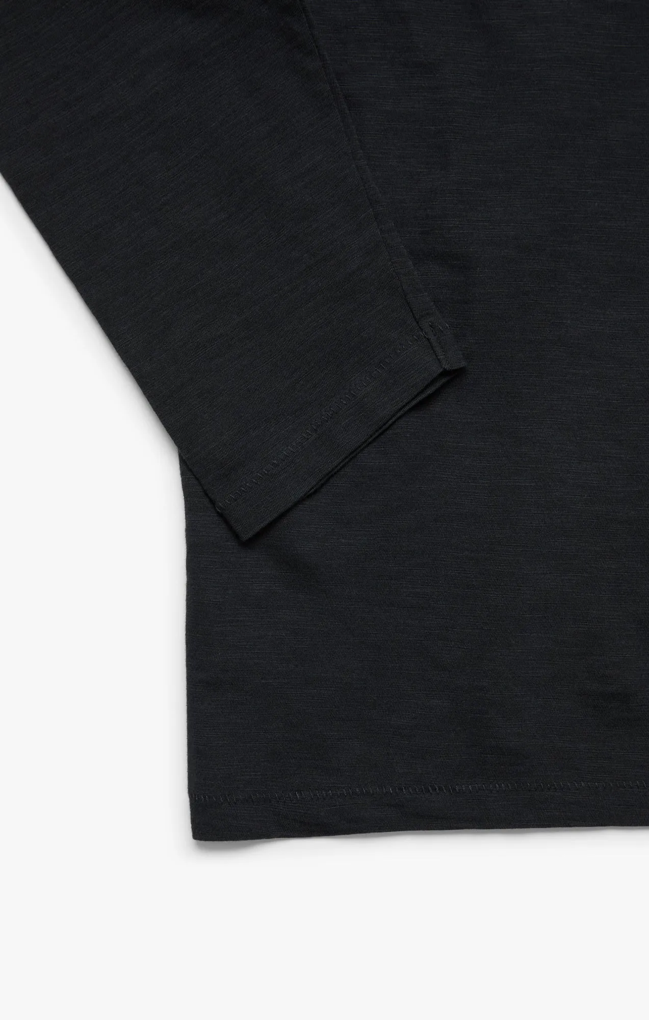 Slub Crew Neck Long Sleeve Shirt in Black