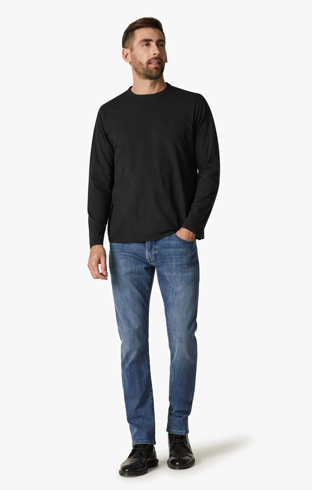 Slub Crew Neck Long Sleeve Shirt in Black