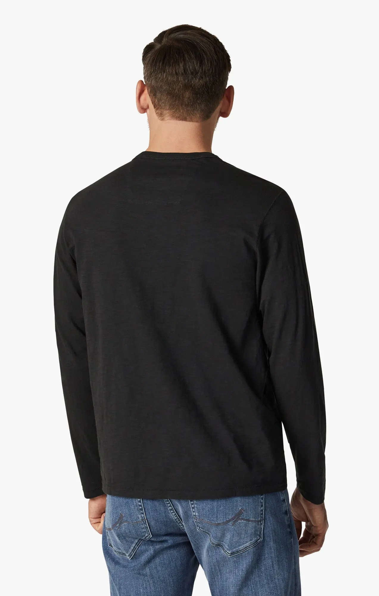 Slub Crew Neck Long Sleeve Shirt in Black