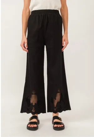 Sonora Embroidery Hem Black Pants