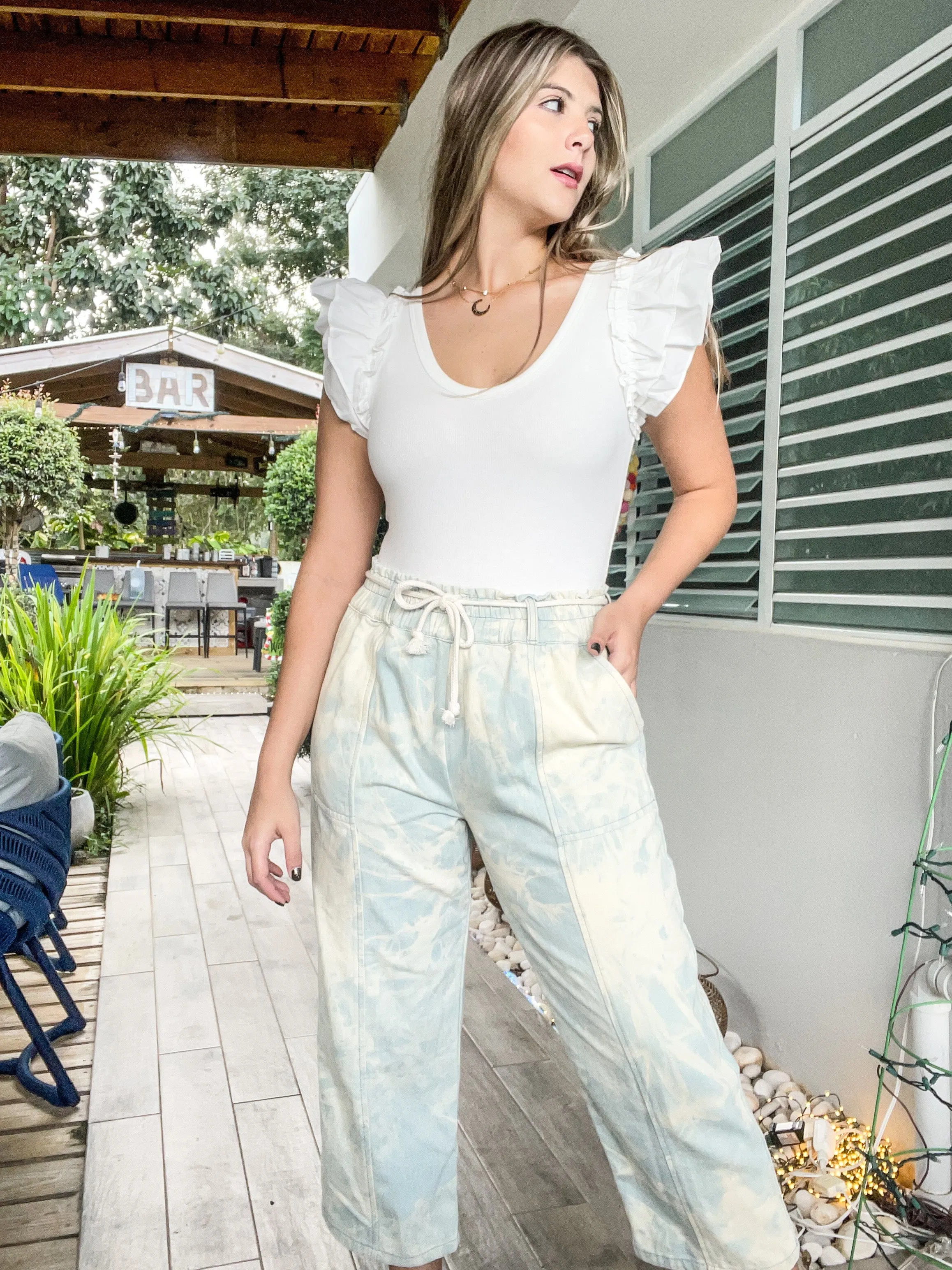 SPLASH BLUE DENIM WIDE PANTS