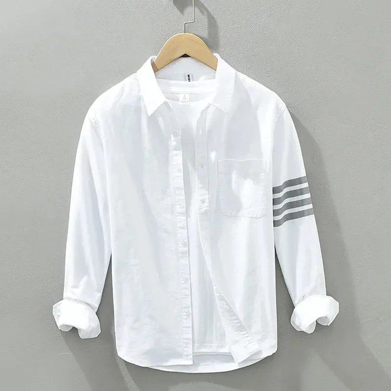 Spring Summer 100% Cotton Men's Long Sleeve Shirt Casual Lapel Four-bars Designer Shirt