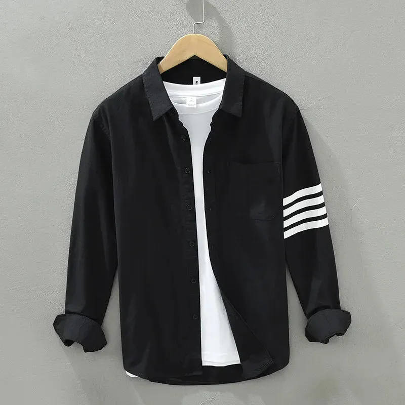 Spring Summer 100% Cotton Men's Long Sleeve Shirt Casual Lapel Four-bars Designer Shirt