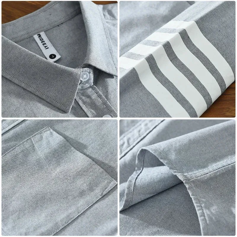 Spring Summer 100% Cotton Men's Long Sleeve Shirt Casual Lapel Four-bars Designer Shirt