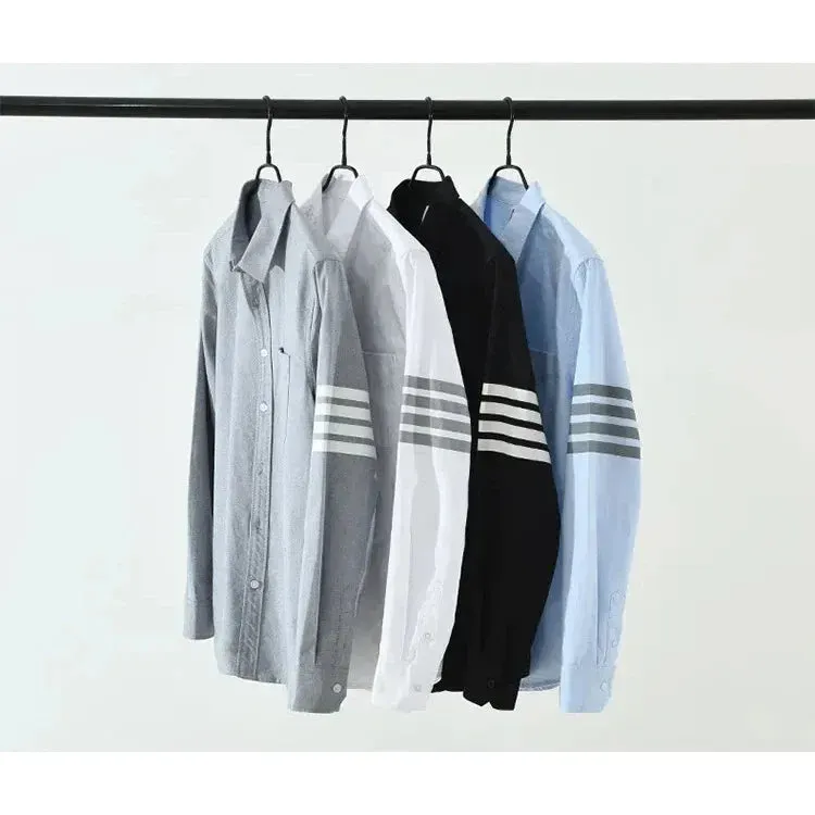 Spring Summer 100% Cotton Men's Long Sleeve Shirt Casual Lapel Four-bars Designer Shirt