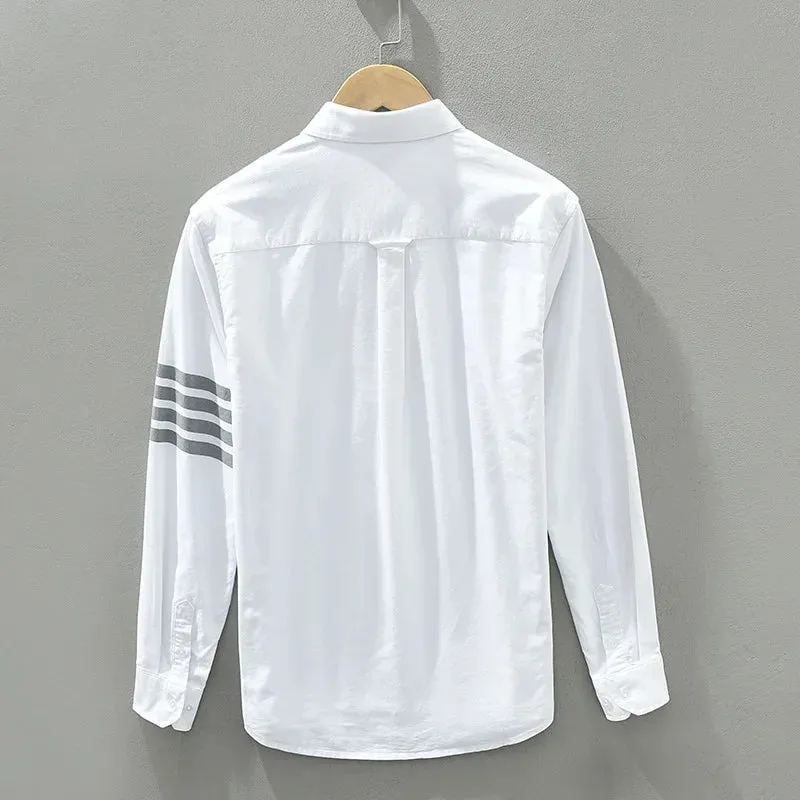 Spring Summer 100% Cotton Men's Long Sleeve Shirt Casual Lapel Four-bars Designer Shirt