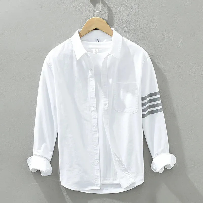 Spring Summer 100% Cotton Men's Long Sleeve Shirt Casual Lapel Four-bars Designer Shirt