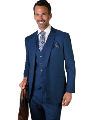 Statement Blue Men's Tailored Fit Vested Wool Suit