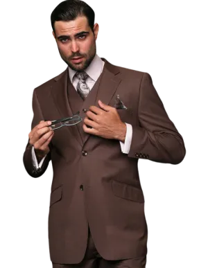Statement Men's Coco Solid Color 3pc Suit 100% Wool