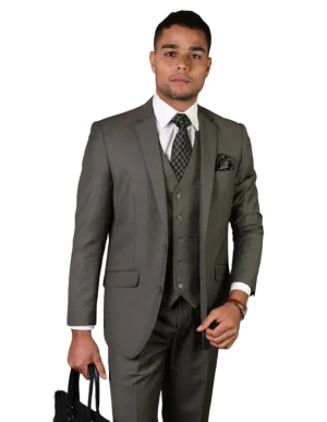 STATEMENT SAGE MEN'S TAILORED-FIT 3PC SUIT VESTED 100% WOOL