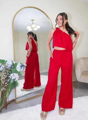 Strawberry Sunset Tiered Linen Pants