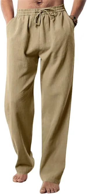 Thatrich Mens Casual Pants Relaxed Linen Beach Yoga Pant Workout Breathable Lightweight Trousers Summer Solid Color Joggers