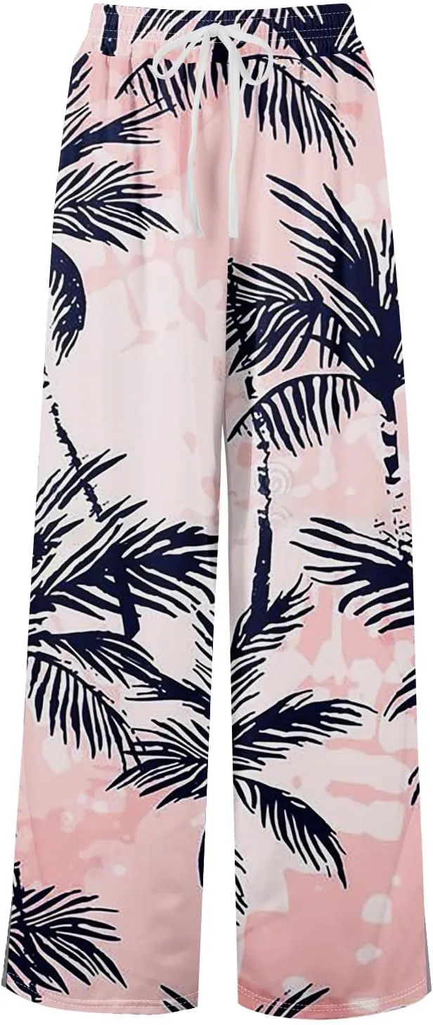 Travel Pants Women 2025 Palazzo Dressy Baggy Floral Relaxed Fit Trendy Bohemian Style Bottoms